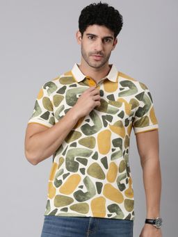 Classic Polo - Men Multicolor Polo Neck Slim Fit All-Over Print Cotton T-Shirt