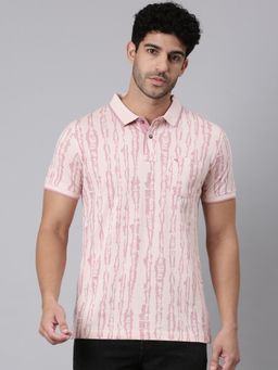 Classic Polo - Men Peach Polo Neck Slim Fit All-Over Print Cotton T-Shirt
