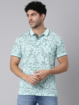 Classic Polo - Men Half Sleeve Green Polo Neck Slim Fit All-Over Print Cotton T-Shirt