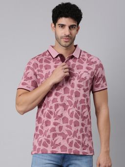 Classic Polo - Men Half Sleeve Pink Polo Neck Slim Fit All-Over Print Cotton T-Shirt