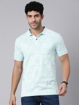Classic Polo - Men Green Polo Neck Slim Fit All-Over Print Cotton T-Shirt