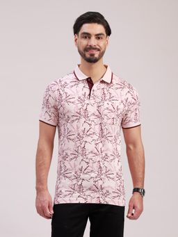 Classic Polo - Men Pink Polo Neck Slim Fit All-Over Print Cotton T-Shirt