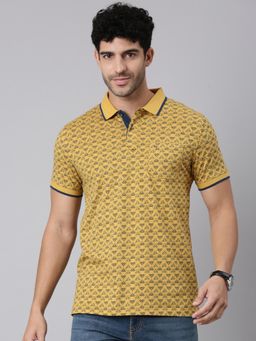 Classic Polo - Men Yellow Polo Neck Slim Fit All-Over Print Cotton T-Shirt