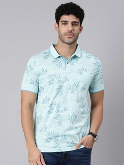 Classic Polo - Men Light Green Polo Neck Slim Fit All-Over Print Cotton T-Shirt