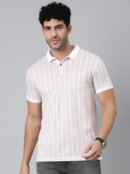 Classic Polo - Men Half Sleeve White Polo Neck Slim Fit All-Over Print Cotton T-Shirt