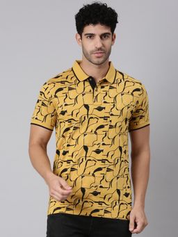 Classic Polo - Men Yellow Polo Neck Slim Fit All-Over Print Cotton T-Shirt