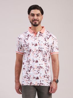 Classic Polo - Men White Polo Neck Slim Fit All-Over Print Cotton T-Shirt