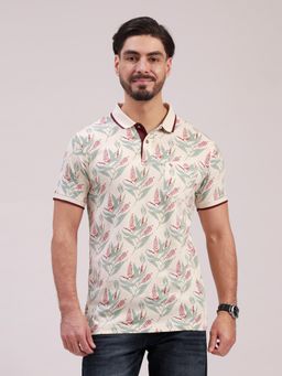 Classic Polo - Men Grey Polo Neck Slim Fit All-Over Print Cotton T-Shirt