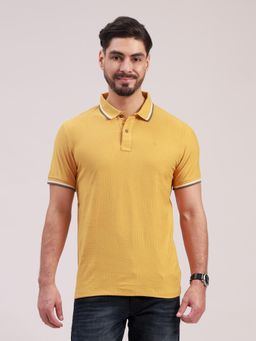 Classic Polo - Men Yellow Polo Neck Slim Fit Solid Textured Cotton T-Shirt