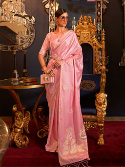 Odette - Festive Pink Satin Woven Saree with Unstitched Blouse