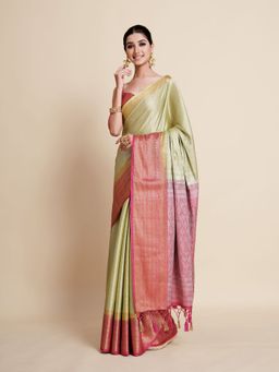 Mimosa - Women Traditional Kanjivaram Art Silk Green Saree with Unstitched Blouse