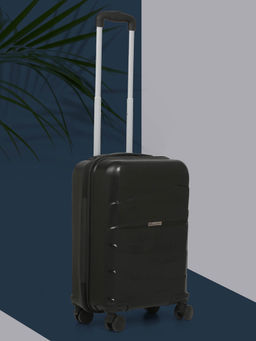 Teakwood - Unisex Black Solid Hard Sided Cabin Trolley Bag (S)