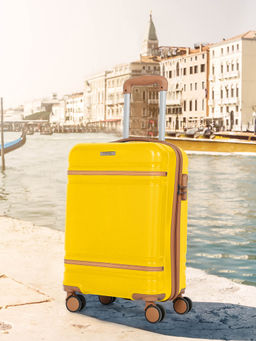 Teakwood - Unisex Yellow Solid Hard Sided Cabin Trolley Bag (S)