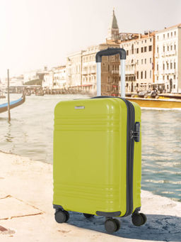 Teakwood - Unisex Lime Green Solid Hard Sided Cabin Trolley Bag (S)