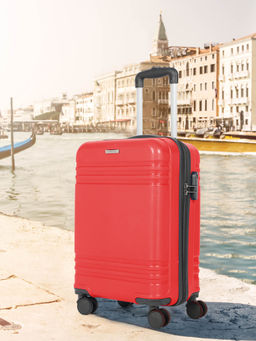 Teakwood - Unisex Red Solid Hard Sided Cabin Trolley Bag (S)
