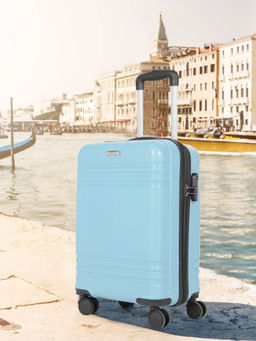 Teakwood - Unisex Sky Blue Solid Hard Sided Cabin Trolley Bag (S)