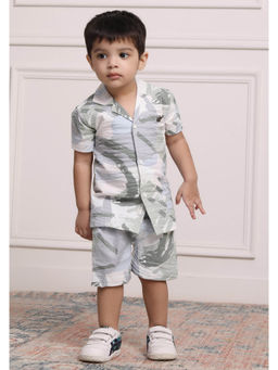 Polka Tots - Grey Cotton Printed Half Sleeve Boys Shirt with Shorts( Set of 2)