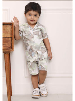 Polka Tots - Multi-Color Cotton Abstract Boys Shirt with Shorts( Set of 2)