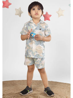 Polka Tots - Multi-Color Cotton Abstract Half Sleeve Boys Shirt with Shorts( Set of 2)