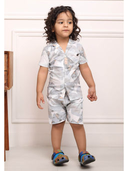 Polka Tots - Grey Cotton Grey Printed Half Sleeve Boys Shirt with Shorts( Set of 2)