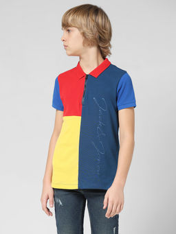Jack & Jones Junior - Boys Colourblocked Blue Polo T-Shirt