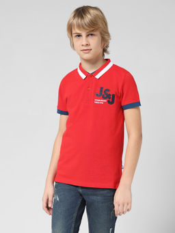 Jack & Jones Junior - Boys Solid Red Polo T-Shirt