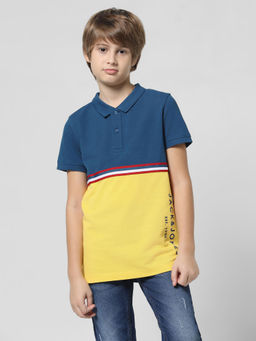 Jack & Jones Junior - Boys Colourblocked Navy Blue Polo T-Shirt