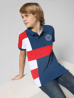 Jack & Jones Junior - Boys Colourblocked Blue Polo T-Shirt