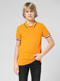Jack & Jones Junior - Boys Solid Orange Polo T-Shirt