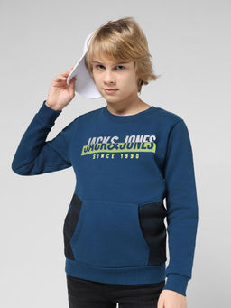 Jack & Jones Junior - Boys Printed Blue Sweatshirt