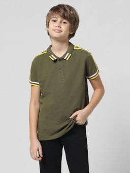 Jack & Jones Junior - Boys Solid Green Polo T-Shirt