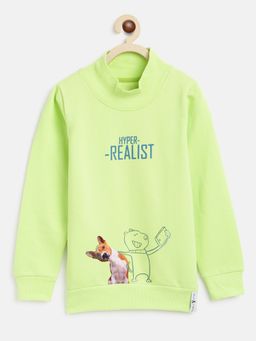 Tales & Stories - Boy's Neon Green Cotton Blend Printed Sweatshirt