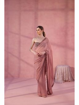 Old Marigold - Always In Feeling Mauve Chinon Embellished Saree with Stitched Blouse