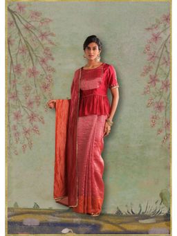 Myoho - Red Pre Stitched Saree with Stitched Blouse