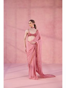 Old Marigold - Sundown Somewhere Pink Chinon Embellished Saree with Stitched Blouse