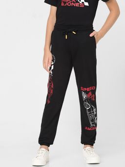 Jack & Jones Junior - Boys Black Mid Rise Printed Sweatpants