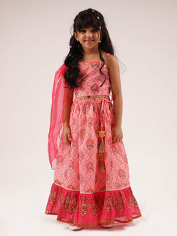Lil Drama - Rangoli Girls Pink Embroidered Lehenga Choli (Set of 2)
