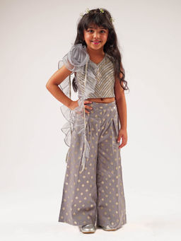Lil Drama - Mehfil Grey Co-Ord For Girls (Set of 2)