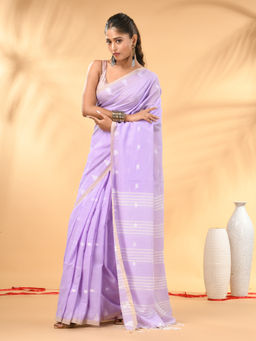CHARUKRITI - Lavender Soft Cotton Subtle Striped Pallu Saree with Unstitched Blouse