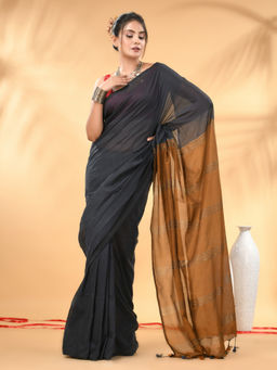 CHARUKRITI - Multi Color soft Cotton Zari stripe Pallu Saree with Unstitched Blouse