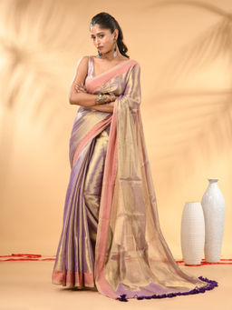CHARUKRITI - Lavender Golden Glow Tissue Saree with Unstitched Blouse