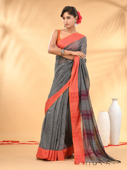 CHARUKRITI - Grey Soft Mulmul Cotton Saree with Unstitched Blouse