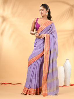 CHARUKRITI - Light Purple Soft Mulmul Cotton Saree with Unstitched Blouse