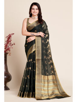 Mysilklove - Black Woven Manipuri Silk Saree with Unstitched Blouse