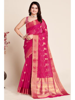 Mysilklove - Pink Lace Woven Manipuri Silk Saree with Unstitched Blouse
