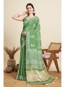 Mysilklove - Light Green Woven Cotton Silk Saree with Unstitched Blouse