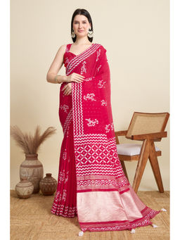 Mysilklove - French Pink Woven Cotton Silk Saree with Unstitched Blouse