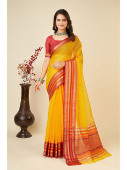 Mysilklove - Royal Yellow Woven Manipuri Silk Saree with Unstitched Blouse