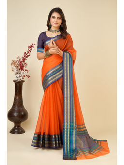 Mysilklove - Burnt Orange Woven Manipuri Silk Saree with Unstitched Blouse