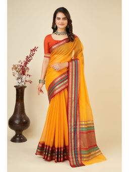 Mysilklove - Citrine Yellow Woven Manipuri Silk Saree with Unstitched Blouse